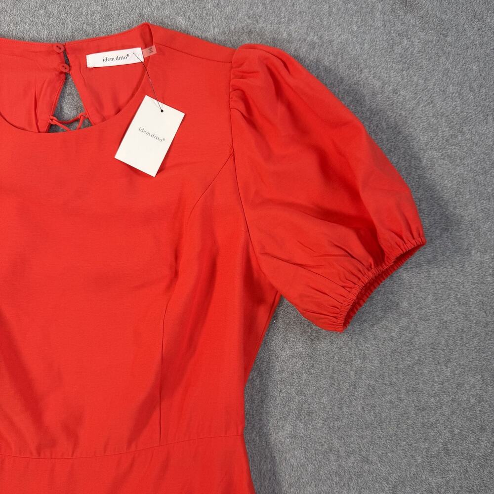 Idem Ditto Women's Large Beckham Dress Red Puff Sleeve Ruffled Tiered Mini New - Picture 2 of 10